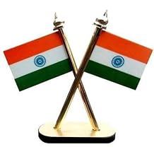 Indian Flag Dashboard Stand - Patriotic Green, White, Deep Saffron - Small - Car, Office, Home Decor