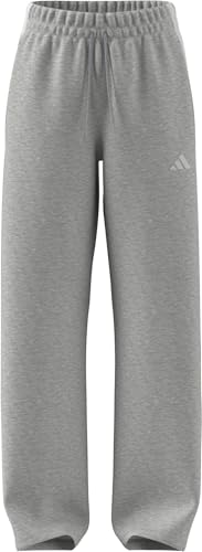 adidas Women's Essentials 3-Stripes Open Hem Fleece Pants, Light Grey Heather/White, L