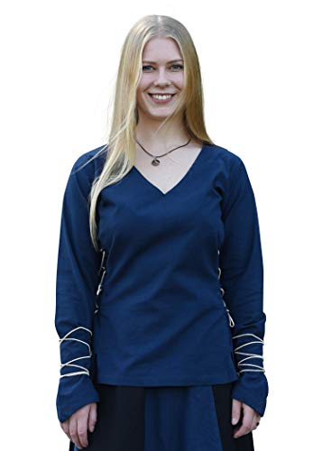 Battle-Merchant Renaissance Costum Aila, Lace-Up Cotton Top for Women, Fantasy, Elven & Medieval Fair Blue in XL