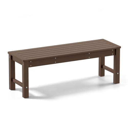 Image of Psilvam HDPE Outdoor Bench, 2-Person Backless Garden Bench, Brown