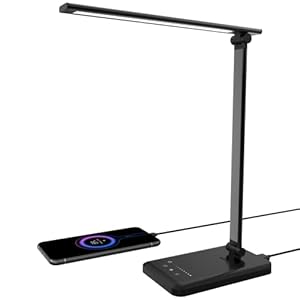 Aourow Lampe de Bureau LED Dimmable: Lampe Table avec 5 Couleurs de Lumière et 5 Niveaux de Luminosité,Avec Port Chargement USB Pour Smartphone,Lampe Chevet avec Écran Tactile pour Enfants,Noir