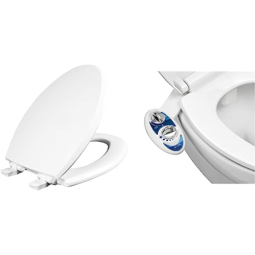 Mayfair 1847Slow 000 Kendall Slow-Close, Removable Enameled Wood Toilet Seat That Will Never Loosen, 1 Pack Elongated - Premium Hinge, White & Luxe Bidet Neo 120 - Self-Cleaning Nozzle, Rear Wash #TOP26