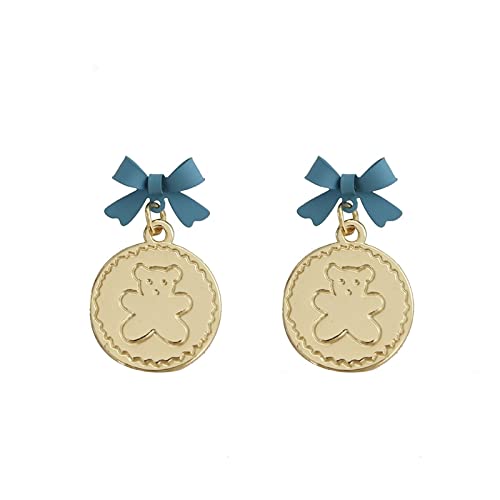TOMYEUS Pendientes Pendientes de Temperamento del Oso de Arco Azul Lindo for Las Mujeres Fashion Bowknot Dating Festive Fiesta Banquete Joyería Pendientes Colgantes