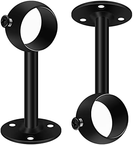 SEGNAYEN Ceiling Curtain Pole Brackets, 33mm Black Curtain Rod Holder Rail Brackets 2 Pack Heavy Duty Metal Curtain Pole Hangers Stainless Steel Closet Wardrobe Rod Bracket Supports with Screws