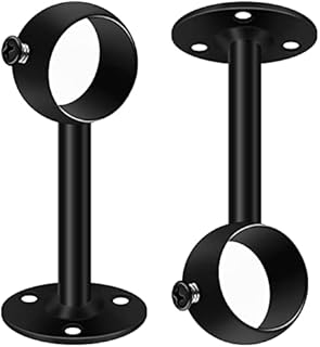 SEGNAYEN Ceiling Curtain Pole Brackets, 33mm Black Curtain Rod Holder Rail Brackets 2 Pack Heavy Duty Metal Curtain Pole Hangers Stainless Steel Closet Wardrobe Rod Bracket Supports with Screws