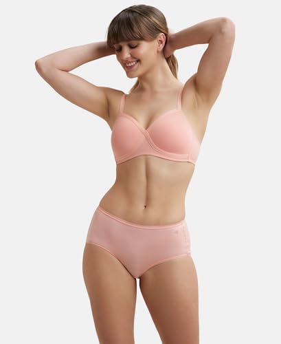 Jockey FE40 Women's Wirefree Padded Super Combed Cotton Elastane Stretch Full Coverage T-Shirt Bra with Cross Over Fit and Adjustable Straps