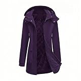 Weste Hundesport Damen Leichte Anorakjacke für Damen, Winddicht, wasserabweisend, Langer Mantel mit Kapuze und Taschen für den täglichen Gebrauch, Outdoor-Wandern Puffärmel (Purple, XXL)