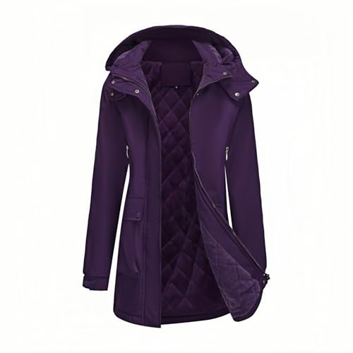 Weste Hundesport Damen Leichte Anorakjacke für Damen, Winddicht, wasserabweisend, Langer Mantel mit Kapuze und Taschen für den täglichen Gebrauch, Outdoor-Wandern Puffärmel (Purple, XXL)