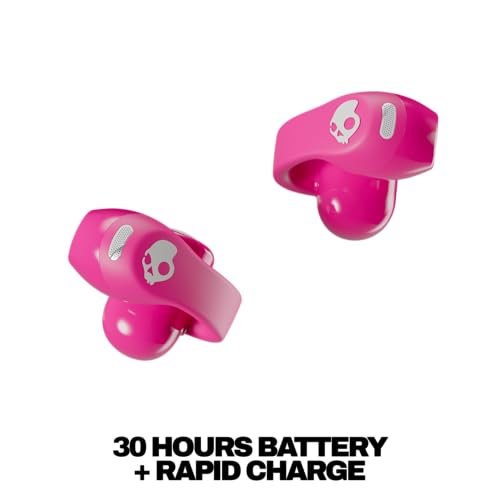 Image of Skullcandy Push 720 Open Wireless Open-Ear Bluetooth Earbuds, Headphones, Waterproof, Clip-On Lightweight Design, 30 Hours Battery, Wireless Charging Pouch, Microphone for iPhone Android - Crazy Pink
