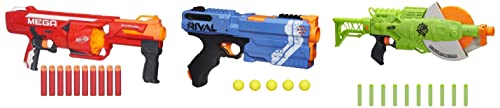 Image of Nerf Mega Rotofury Blaster - 10-Dart Rotating Drum - Pump Action Blasting & Rival Kronos XVIII-500 (Blue), for Adult & Kids Ages 14 and Up & Zombie Strike Ghoulgrinder Blaster, Rotating 10-Dart Wheel