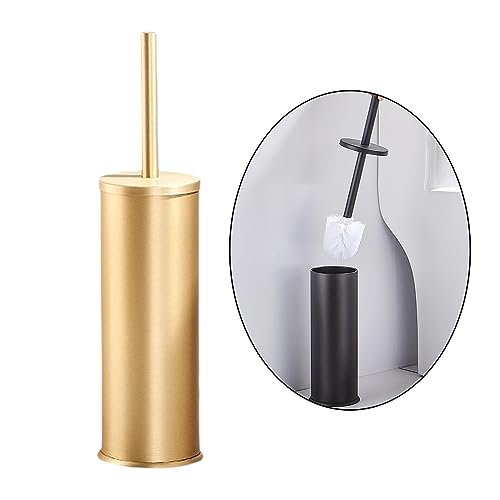 Image of Toilet Brush and Holder Toilet Scrubber Long Handle Decorative Keep Neat and Clean Bristles Minimalist Space Saving Standing, Gold