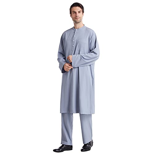 Robe hommes musulman de haute qualité, ensemble traditionnel gris chic taille M - 4