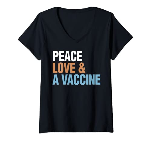 Womens Peace Love Vaccine Pro-Vaccine Gift V-Neck T-Shirt