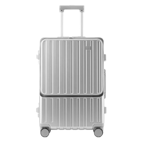 Luggage Front Opening Box Aluminum Alloy Frame Men's Suitcase High Luggage Code Box Universal Wheel Trolley Case Suitcases With Wheels(Silver,24in)