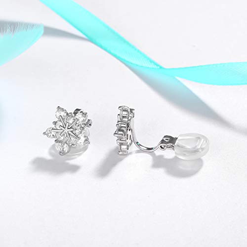 Selovo Snowflake Cubic Zirconia Clip On Stud Earrings For Women Girls Silver Tone #TOP2