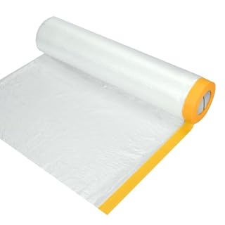 WHENZOO 300cm*25m Plastic Dust Sheet for Decorating, Waterproof & Tear Resistant Polythene Sheeting, Self-Adhesive Painting Drop Film, Transparent Masking Film for Painting Furniture Floor Covering