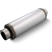 LCGP 5" Exhaust Muffler, 5 Inlet & Outlet, 8" x 24" Body 30" Overall Length Universal Resonator, Performance Straight Through Slotting Design Welded on Exhaust Tip, Stainless Steel Mufflers