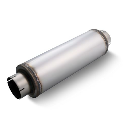 LCGP 5" Exhaust Muffler, 5'' Inlet & Outlet, 8" x 24" Body 30" Overall Length Universal Resonator, Performance Straight Through Slotting Design Welded on Exhaust Tip, Stainless Steel Mufflers