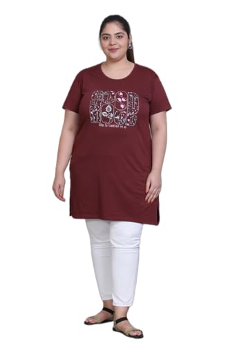 Image of RYSH Women's Printed Cotton Plus Size Longline T-Shirt with Pockets | Cotton fabric - soft longline T-shirt with easy plus-size fit