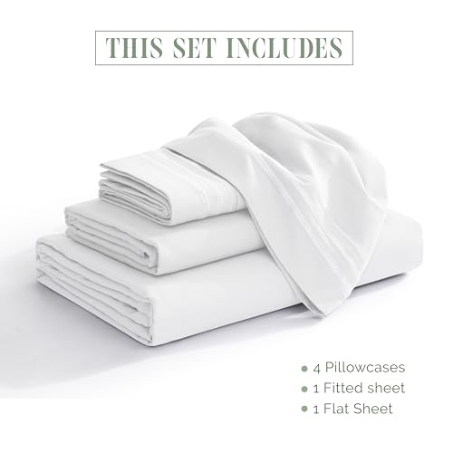 Image of Elegant Comfort Luxurious 1500 Premium Hotel Quality Microfiber 4-Piece Sheet Set, 18-24 Inches Deep - Extra Deep Pocket Sheets - Ultra Soft 4PC Deep Pocket Sheets, King, White