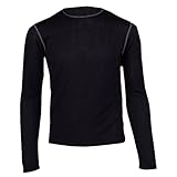 Hot Chillys Youth Pepper Bi-Ply Crewneck Midweight Relaxed Fit Base Layer - UPF 30 Thermal Underwear Long Sleeve Top, Black, S