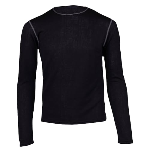 Hot Chillys Youth Pepper Bi-Ply Crewneck Midweight Relaxed Fit Base Layer - UPF 30 Thermal Underwear Long Sleeve Top, Black, S
