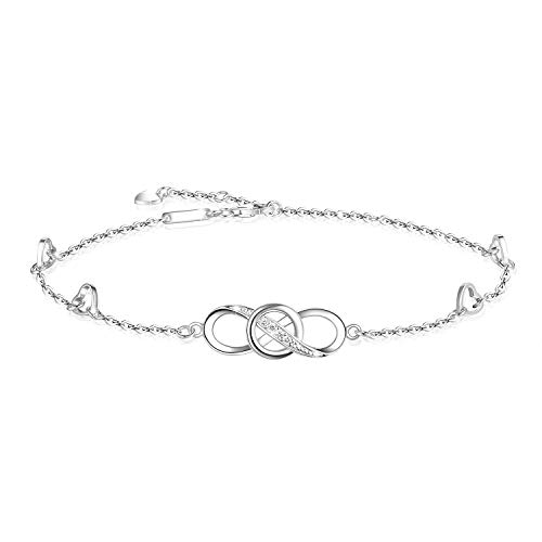 OneSight Bracelet de cheville réglable en argent sterling 925 pour femme, couleur or blanc, rose et jaune