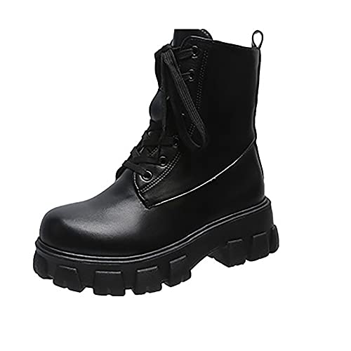 Womenâ€™s Platform Chunky Block Heel Boots Punk Goth Boots High Heel Chain Lace-up Ankle Boots with Side Zipper Combat Boots Motorcycle Boots (Z01-C, 9)