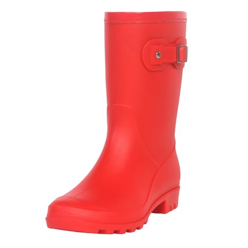 Fubotao Women's Mid Calf Rain Boots Waterproof Fashion Garden Shoes Anti-slipping Rainboots For Women Comfortable Insole Light Rain Shoes