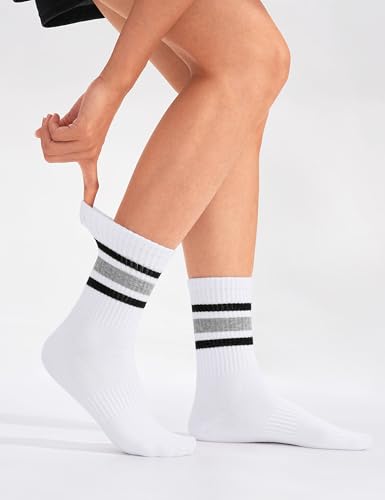 Image of Somaibo 6 Pairs Kids Boys Girls Socks Athletic Basketball Soccer Football Cotton Crew Sock with Retro Stripes