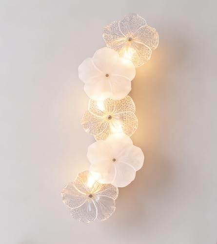 mfanchan Modern Floral LED Wall Sconce, 4-Light Handcrafted Textured Glass Flower Shades, Elegant Wall Mounted Light Fixtures for Living Dining Room, Bedroom,Hallway