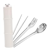 CORHAD Cubiertos Portátil Acero Inoxidable con Funda Ligera Reutilizable para Camping Picnic Viaje al Aire Cuchara Tenedor Palillos