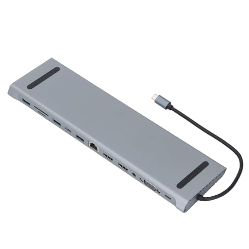 USB C Hub 12 in 1, Type C Docking Station with 3 USB, 2 USB C, 2 High Definition Multimedia Interface, Ethernet, VGA and 3.5mm Sound Ports, Storage Card and Memory Card Reader