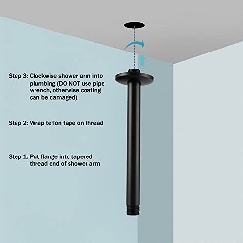 Shower Head Extension Arm, 8 Inch Shower Arm Ceiling Mounted, Stainless Steel Shower Head Arm With Flange, Rainfall Shower Head With Extension Arm, Npt 1/2", Black #TOP5
