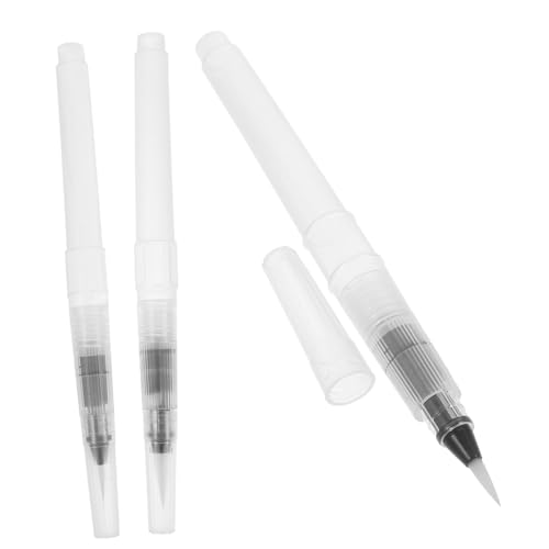HOMSFOU 3 Piezas Pluma de Pintura de Acuarela bolígrafos rotuladores de Pincel de Agua para Acuarela Pluma de Pintura Recargable Suministros de Pintura de Arte Pinceles páginas Blanco