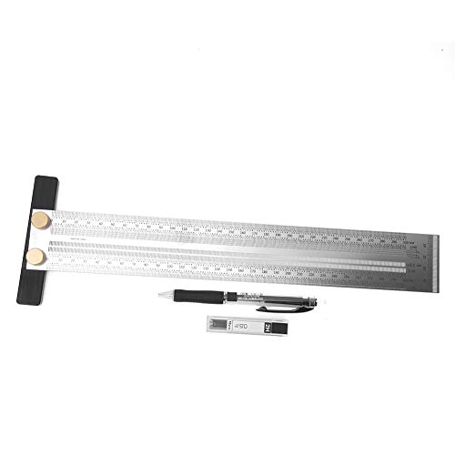 Regla de trazado de acero inoxidable, tipo T, regla de marcado, regla de precisión Herramienta de medición de carpintero para posicionamiento y marcado de mortajas de carpintería(300 mm)