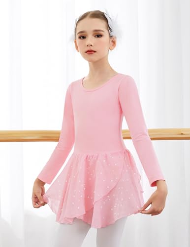 Zaclotre Girls Ballet Leotards Long Sleeve Shiny Skirted Crisscross Back Toddler Leotard Dresses Dance Outfits2