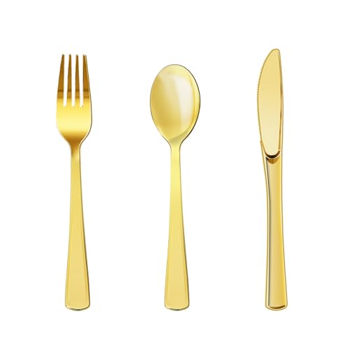 Tavolieri per feste 120 Pezzi Oro Posate Riutilizzabili, 40 Forchette, Coltelli, Cucchiaio, Adatto Per Feste, Campeggio, Compleanni e altre scene - 40 Ospiti
