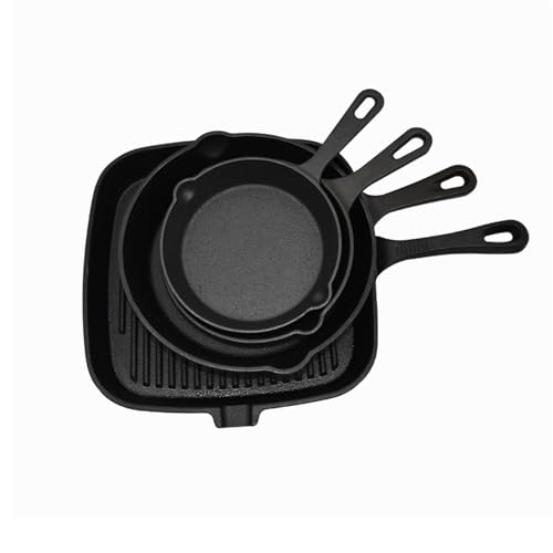 4-Piece Cast Iron Skillet Set - Pre-Seasoned Grill & Frying Pans for Steak, Eggs, and Cooking - Compatible with All Stoves (14cm, 16cm, 20cm, 24cm)