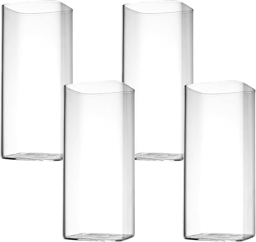 HENGBIRD Klare Trinkgläser 4 Stück 400ml Wassergläser Longdrinkgläser Set, Dünne Quadratische, Elegante Bargläser für Wasser Saft Bier Getränke Sowie Cocktails Mojito und Mixgetränke (Dünne Quadrat)