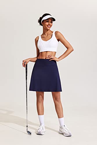 Coorun Navy Blue Tennis Skirt Athletic Skorts With Pockets Built-In Shorts Golf Skirts For Sports Running Gym Training L #TOP3