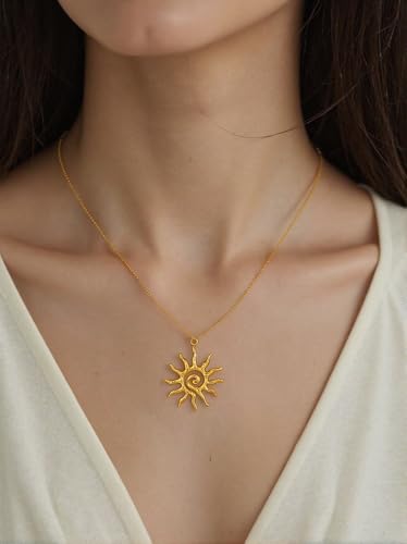 Gold Sun Necklace for Women 18k Gold/Silver Plated Spiral Sunburst Pendant Necklace Boho Style Jewelry2