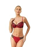 VSEISNOO Sexy Lace Floral Padded Push up Bra Sets Lingerie Matching Knickers Panties Thong Underwear Sets for Women Red