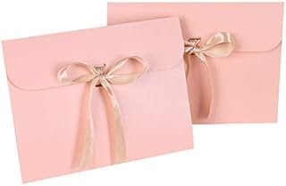 10 Pcs Gift Card Envelopes Gift Envelope with Bow Ribbon Greeting Cards Holder for Handmade Invitations Wedding Birthday Christmas Festival Letter Accessories, Pink Envelope