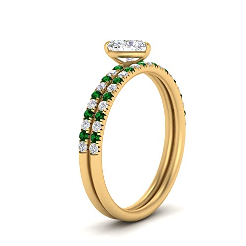 Image of Choose Your Gemstone Pave Petite Ring with Matching Wedding Band Yellow Gold Plated Heart Shape Wedding Ring Sets Minimal Modern Design Birthday Gift Wedding Gift US Size 4 to 12