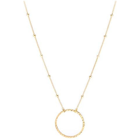 SOFYBJA 18K Gold Plated Circle Pendant Necklace Long Satellite Beaded Chain Jewelry for Women Dainty Hammered Karma Open Circle Charm Geometric Necklace Cover