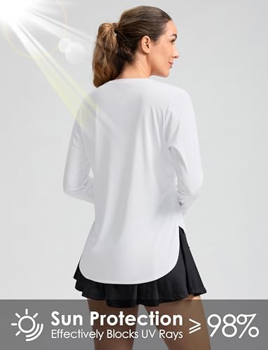 Women's Sun Shirts UPF 50+ Long Sleeve UV Protection Shirt Lightweight Quick Dry Workout Hiking Tops for Women(White,M) - 3