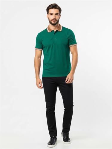 Image of Veirdo Pure Cotton Half Sleeves Regular Fit Plain Solid Classic Polo Colored Collar T-Shirt for Men (Colors: Olive, Black & White)