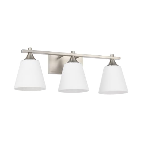 Image of Bathroom Vanity Light Fixtures, Traditional Brushed Nickel 3 Lights Vanity Lighting Fixture with Opal Glass Shade, Porch Wall Mount Light Fixture for Bathroom, Mirror Cabinets Hallway Stairs