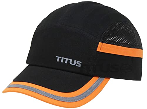 Titus Lightweight Safety Bump Cap - Baseball Style Protective Hat (Bumpcap Black/Orange W' Hv Strip Vented) #TOP1
